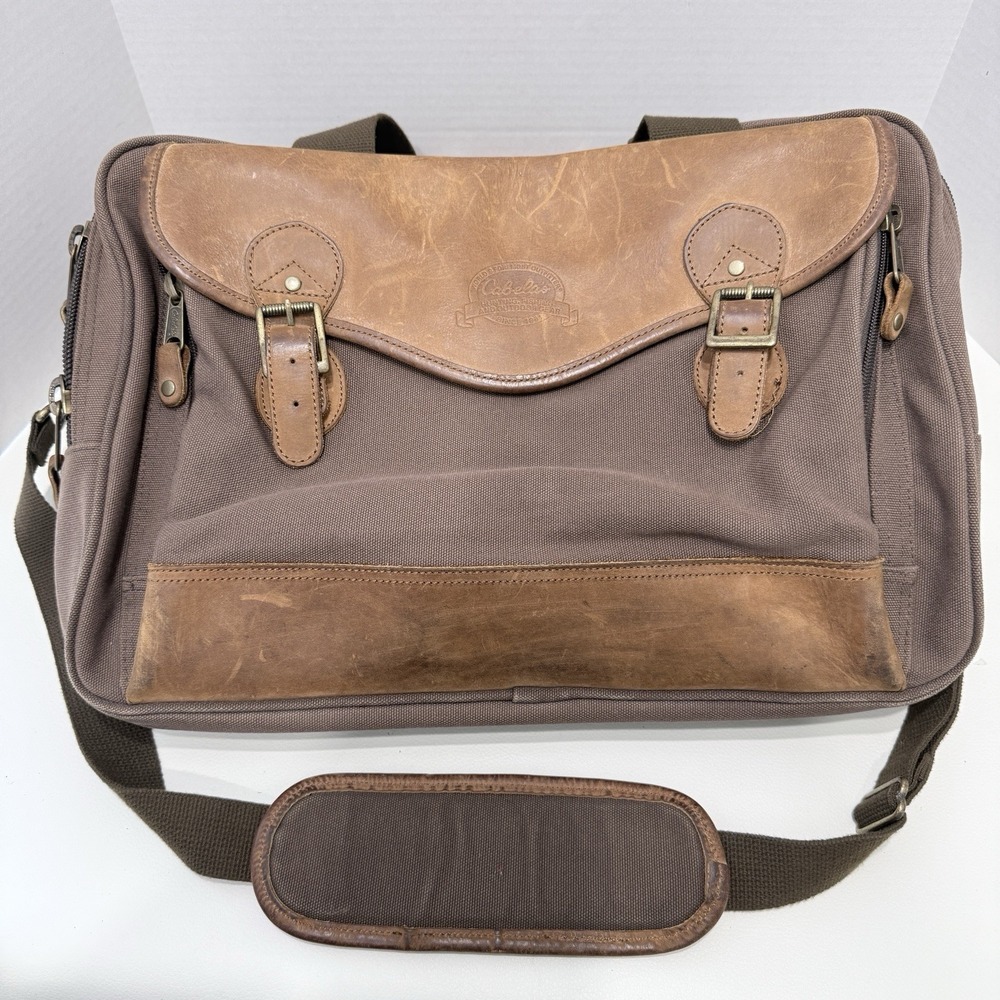 Cabelas Messenger Bag Briefcase Brown Canvas Leather Work Travel Utility Rugged